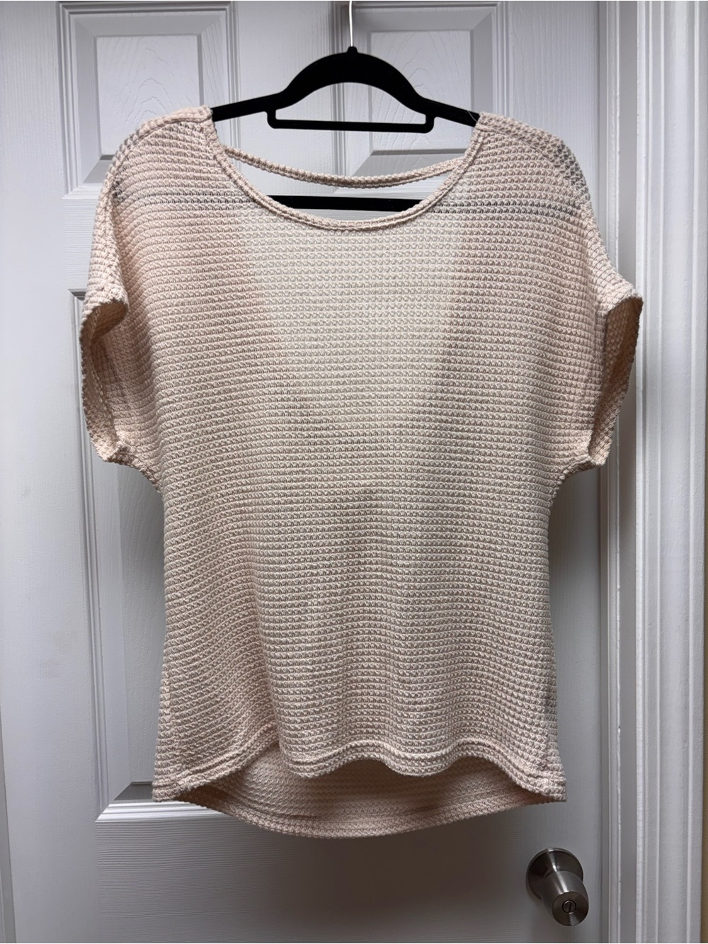 SHEIN Women’s Beige Waffle Knit Backless Cowl Neck Top Short Sleeve Size M